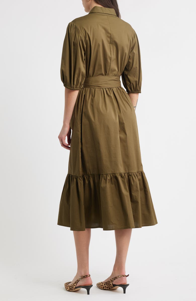 Caslon<sup>®</sup> Puff Sleeve Stretch Cotton Shirtdress, Alternate, color, Olive Dark