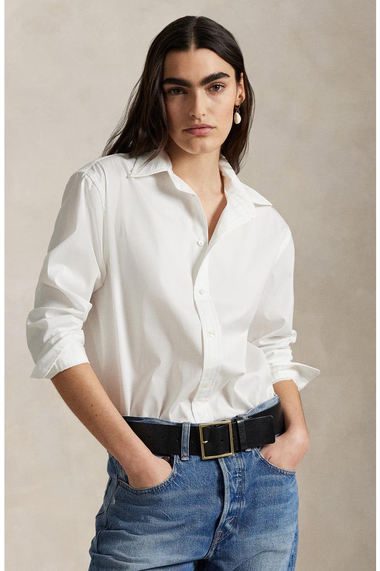 Cotton Button-Front Shirt, Alternate, color, WHITE