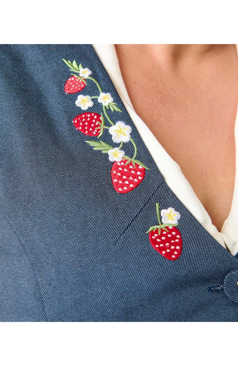 Unique Vintage Plus Size 1940s Embroidered Button Up Vest, Alternate, color, Denim W/ Strawberries
