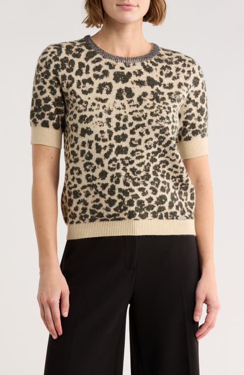 Leopard Spot Jacquard Short Sleeve Sweater