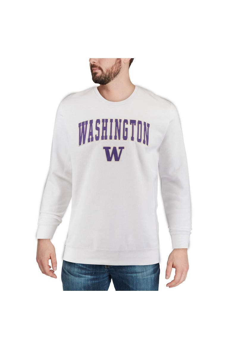 Men's Colosseum White Washington Huskies Arch & Logo Crew Neck Sweatshirt, Alternate, color, White