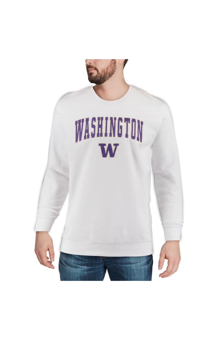 COLOSSEUM Men's Colosseum White Washington Huskies Arch & Logo Crew Neck Sweatshirt, Alternate, color, White