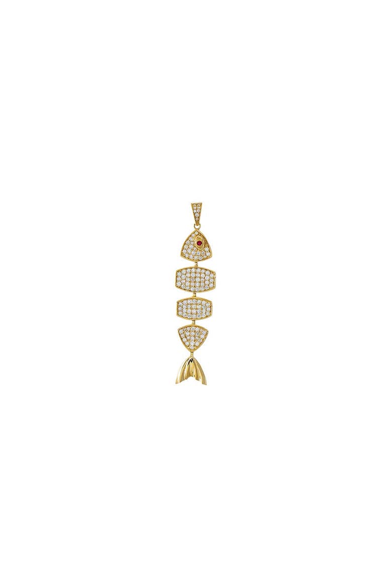 Diamond Pave X Ruby Eye Fish Pendant Charm 14K, Main, color, 14K Gold