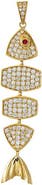 BY ADINA EDEN Diamond Pave X Ruby Eye Fish Pendant Charm 14K