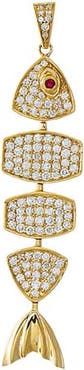 BY ADINA EDEN Diamond Pave X Ruby Eye Fish Pendant Charm 14K