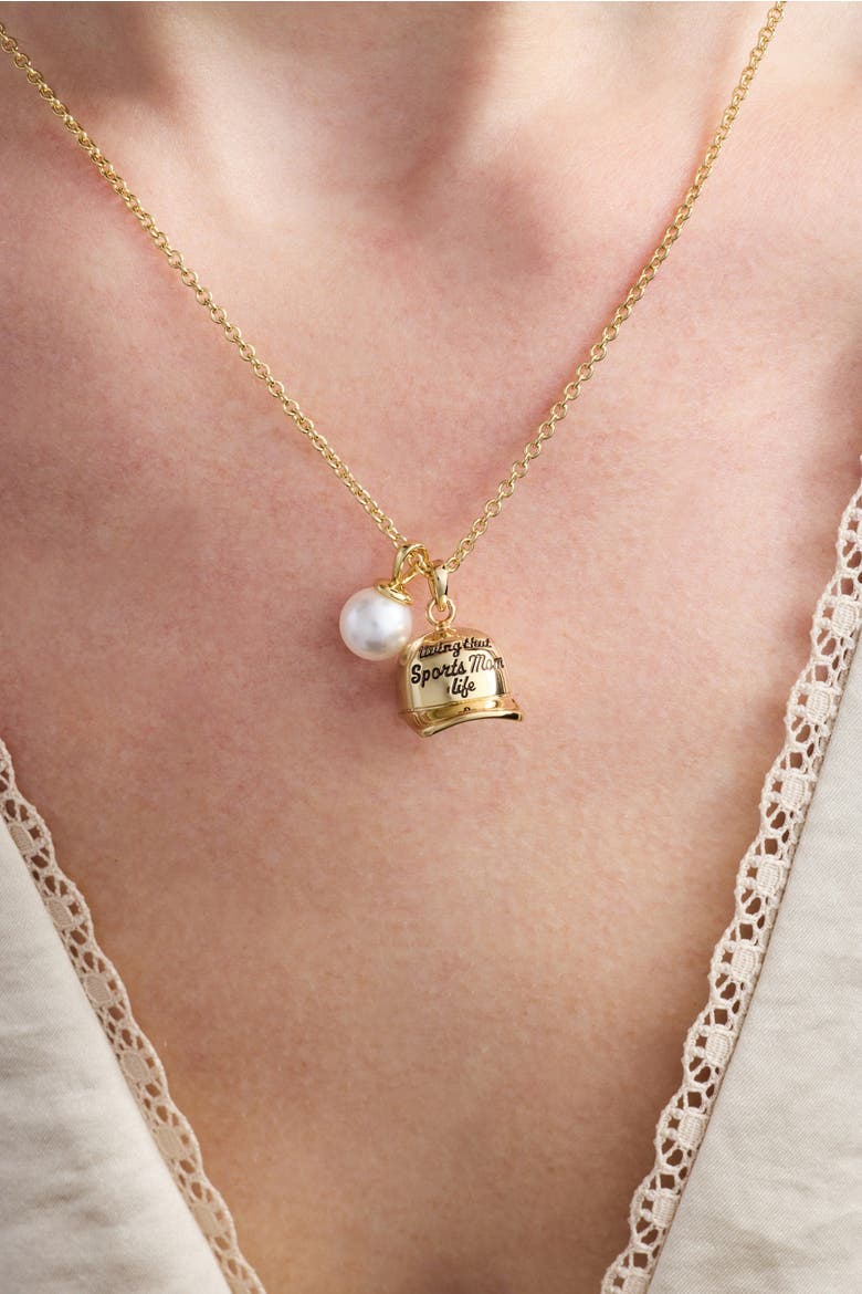 'Living That Sports Mom Life' Baseball Charm Necklace, Alternate, color, Gold