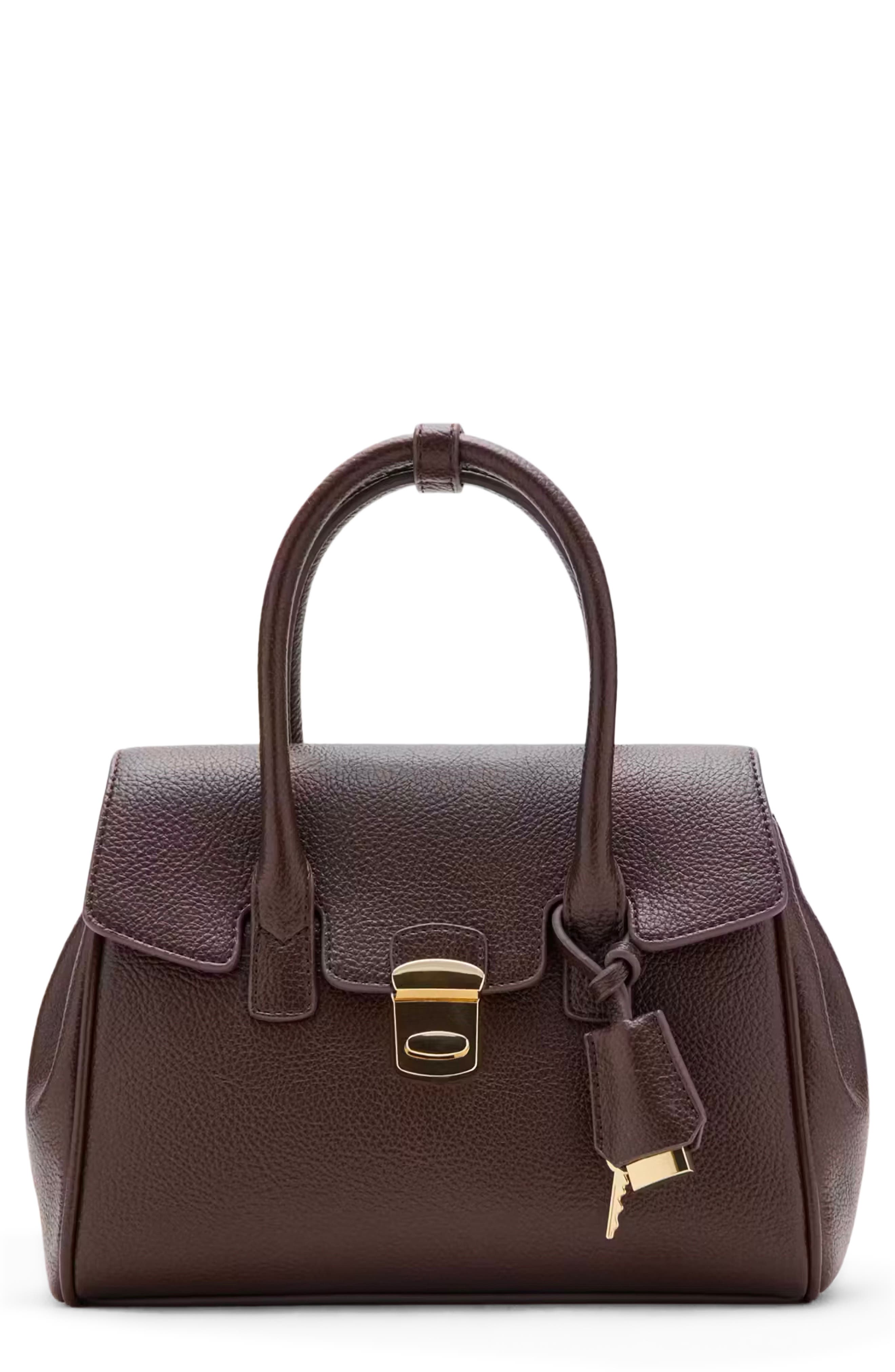MANGO Medium City Faux Leather Flap Satchel, Main, color, Chocolate