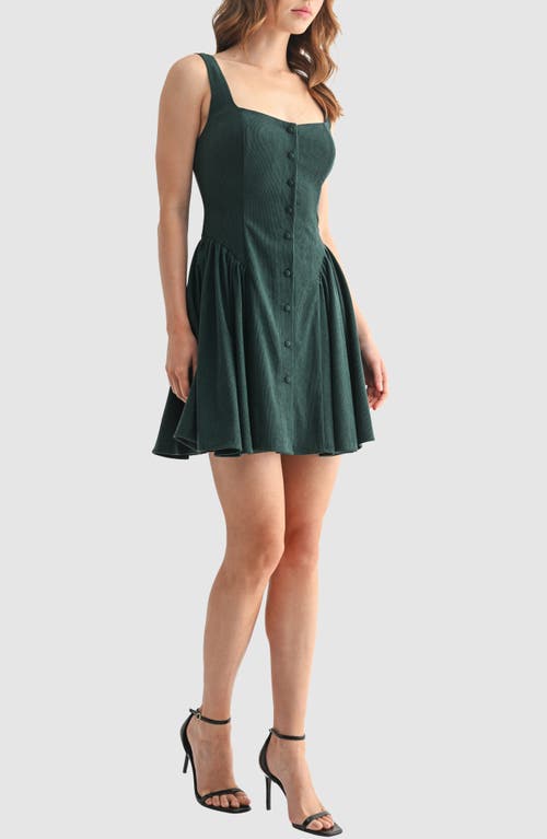 Lush Corduroy Button Flare Minidress In Green