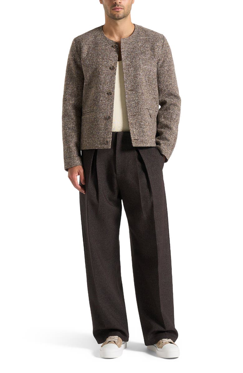 Manière De Voir Lior Box Pleat Hatched Wide Leg Trousers, Alternate, color, Brown