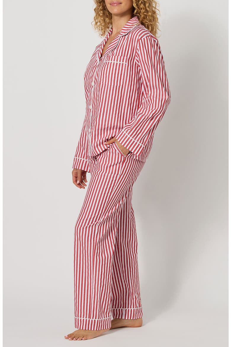 Print Organic Cotton Sateen Pajamas, Alternate, color, RED SIGNATURE STRIPE