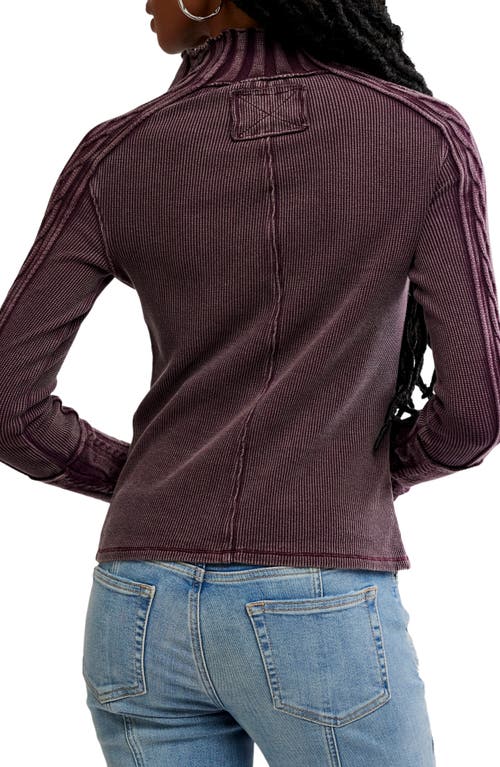 Free People Wtf Breezy Cable Knit Mock Neck Top In Purple