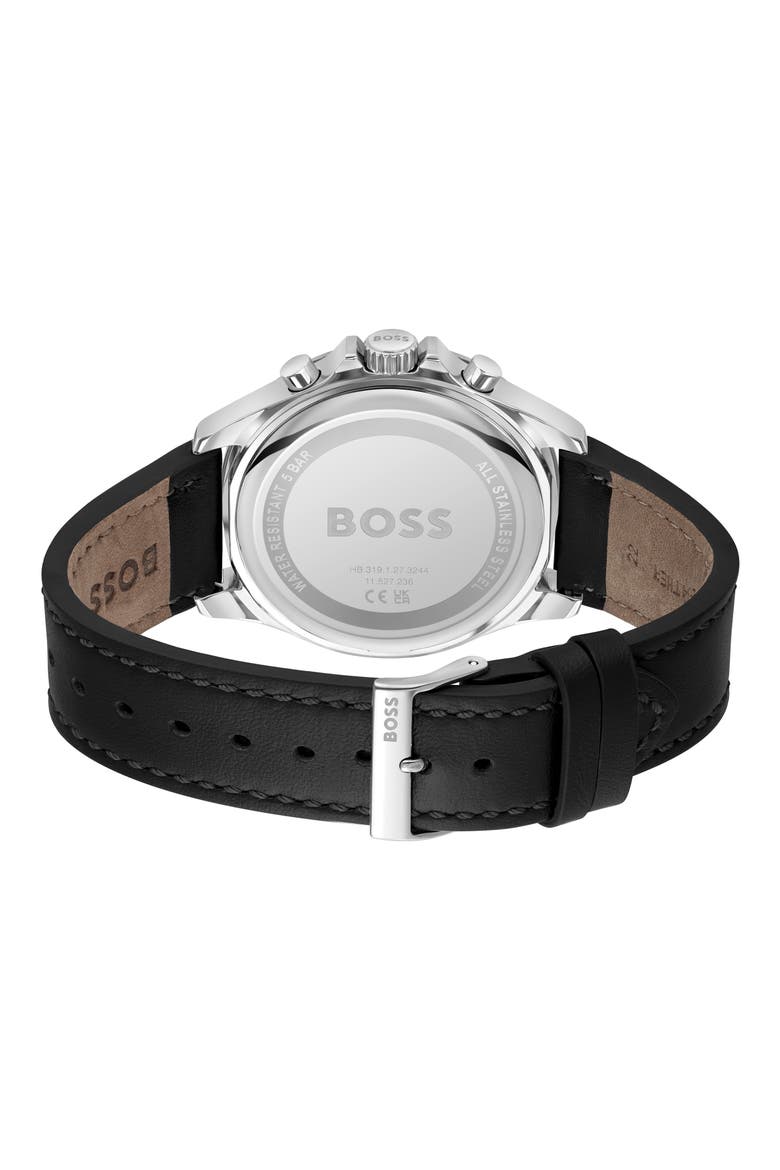 Troper Chronograph Leather Strap Watch, 45mm, Alternate, color, BLACK