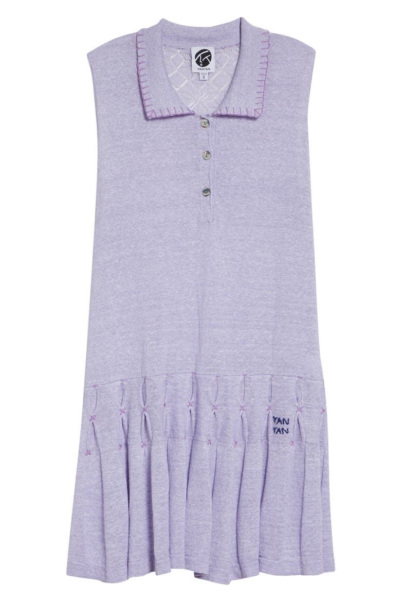 Snowflake Pointelle Linen & Cotton Polo Sweater Dress, Alternate, color, LILAC