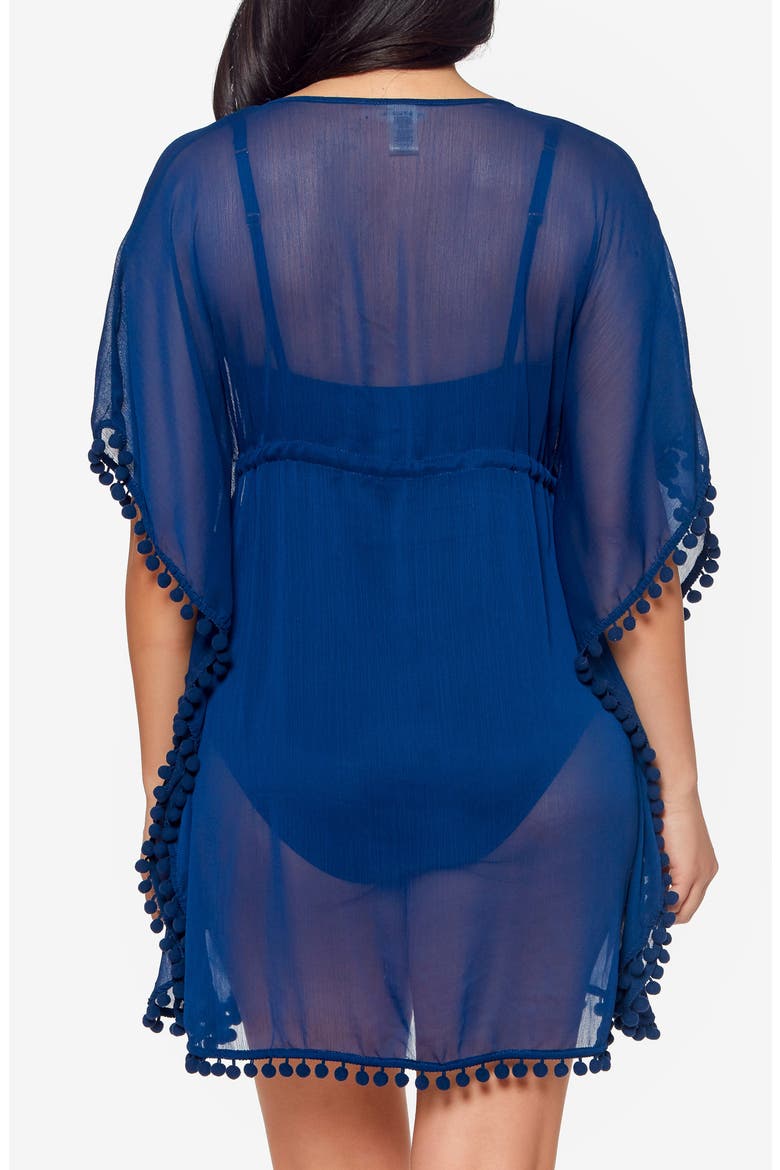 Gypset Pompom Sheer Cover-Up Caftan, Alternate, color, NAVY