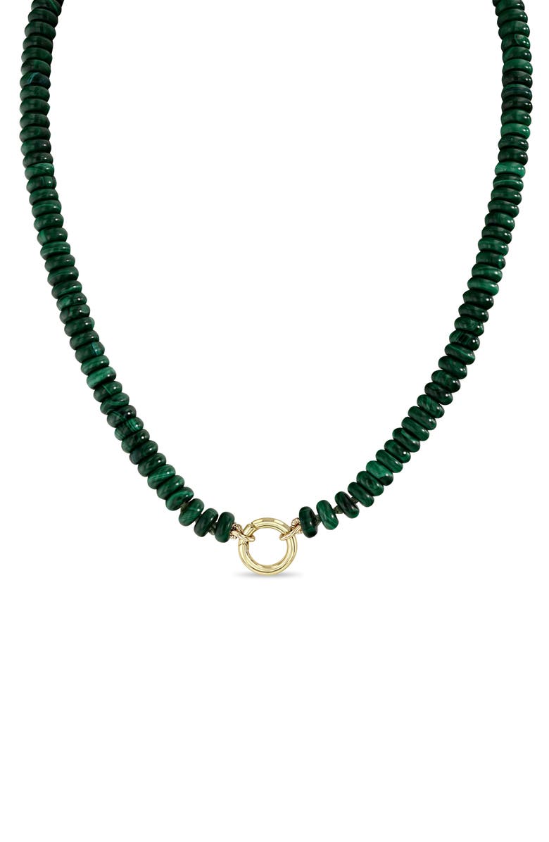 Zoë Chicco Beaded Malachite Pendant Necklace, Main, color, 14K Yellow Gold