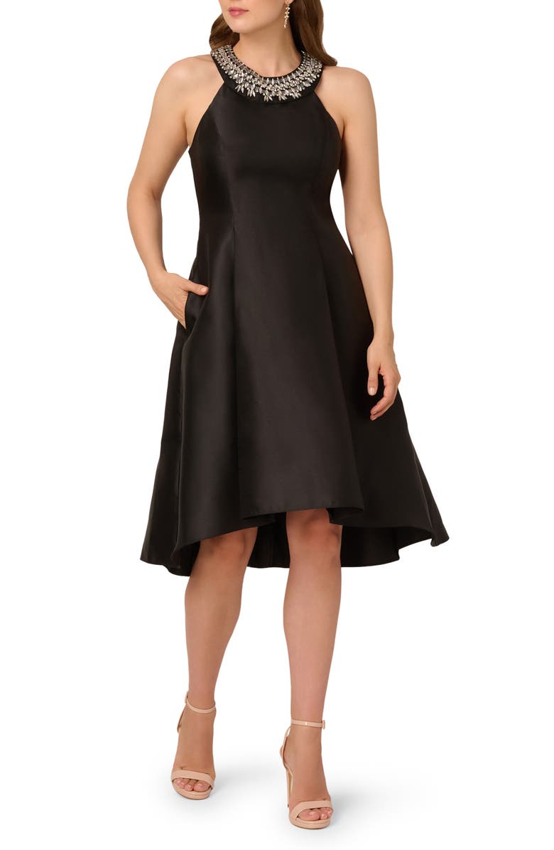 Adrianna Papell Beaded Mikado Cocktail Dress, Main, color, Black