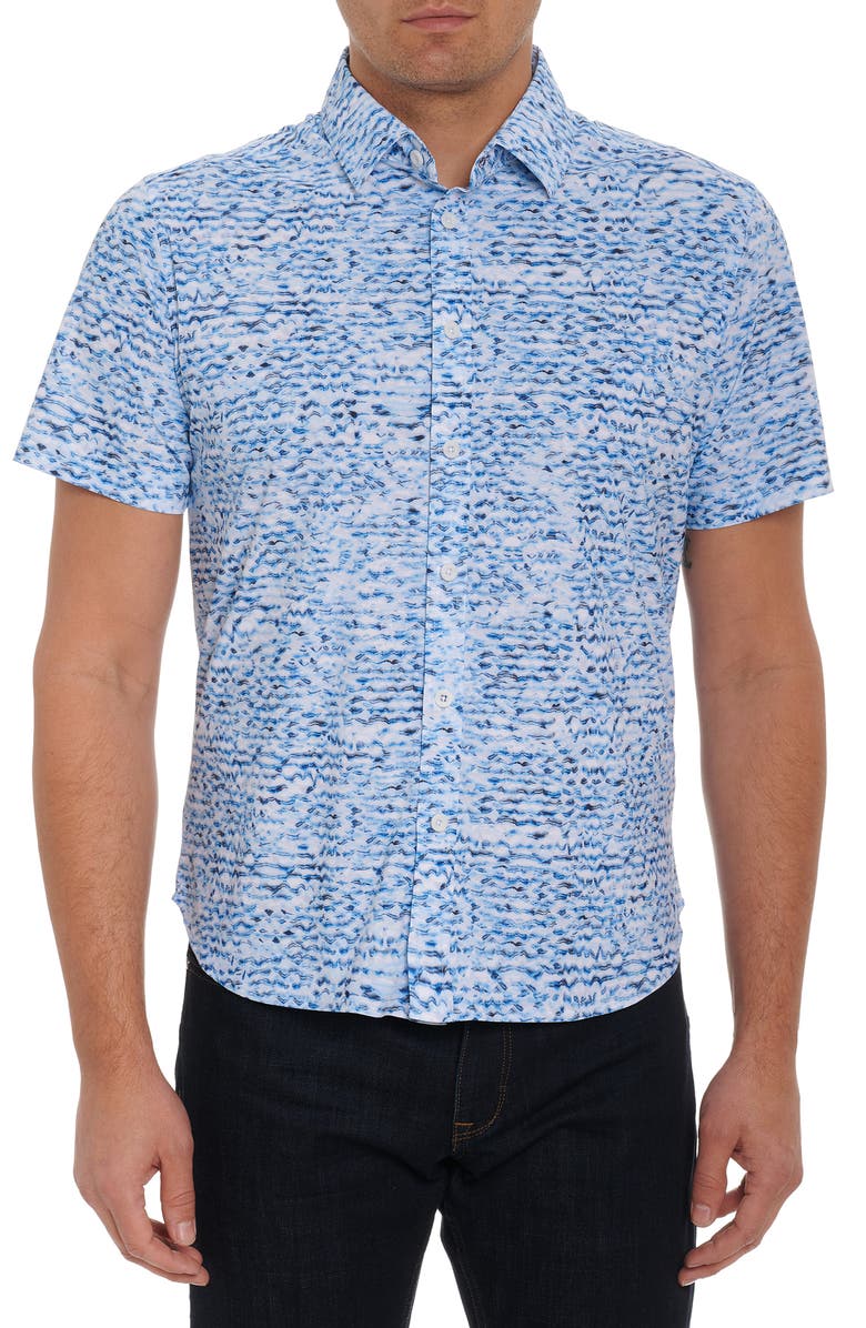 Robert Graham Arctic Print Knit Stretch Short Sleeve Button-Up Shirt, Main, color, 