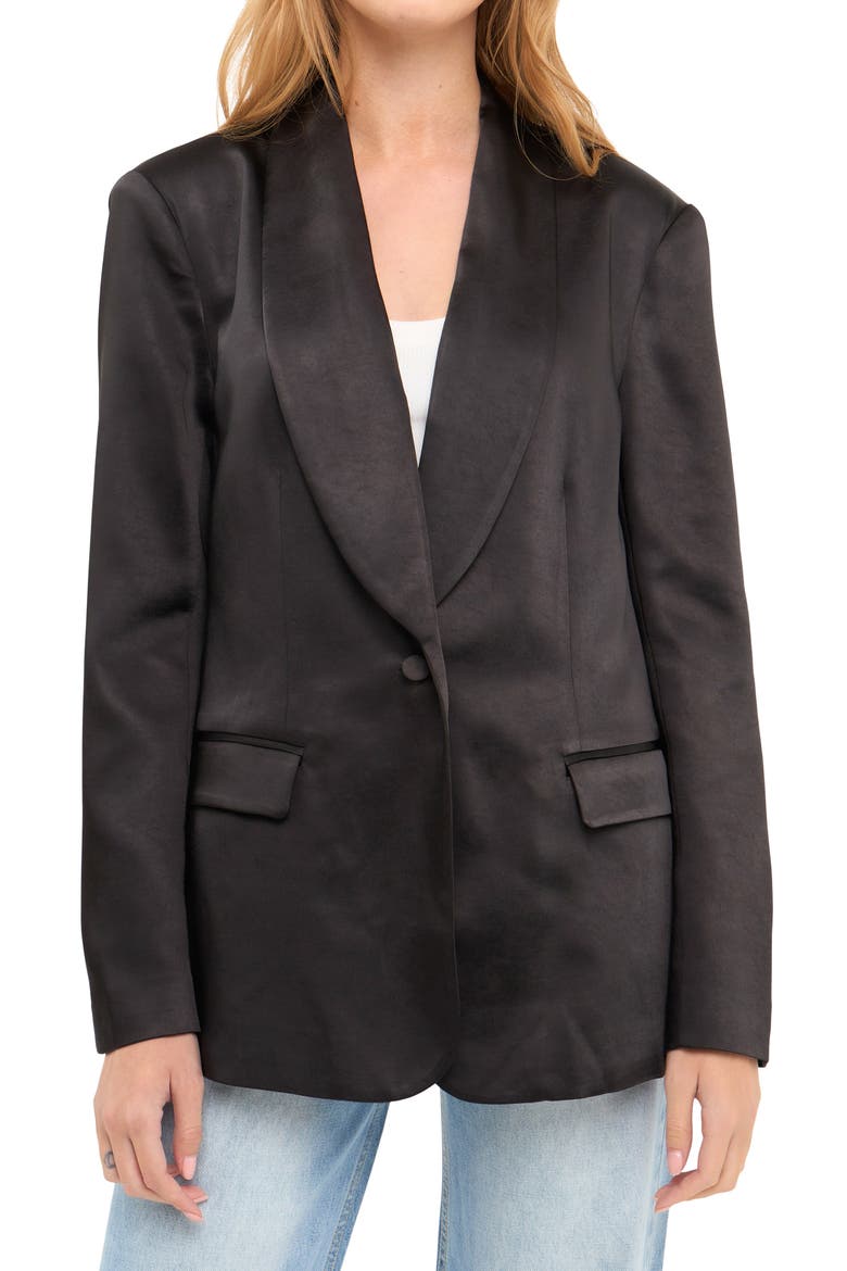 The Satin Blazer, Alternate, color, BLACK