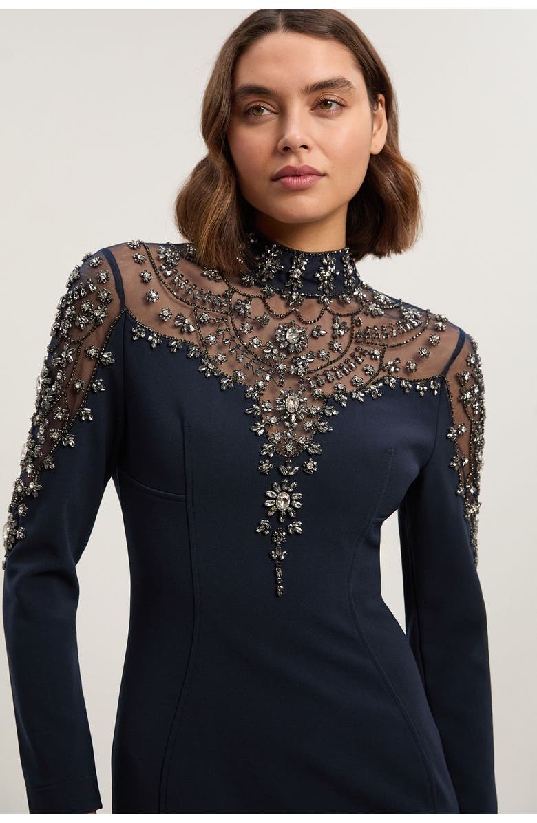 Karen Millen Petite Crystal Embellished Maxi Dress, Alternate, color, Midnight