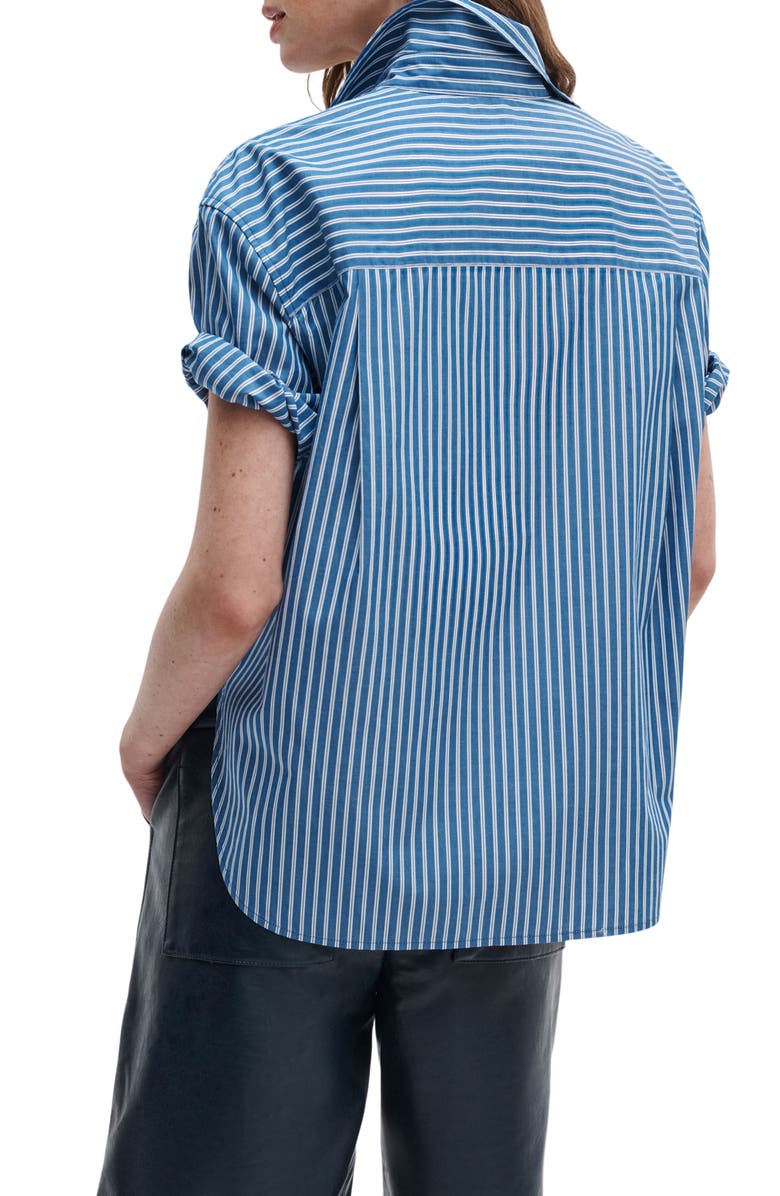rag & bone Connie Stripe Short Sleeve Poplin Button-Up Shirt, Alternate, color, Blue Stripe