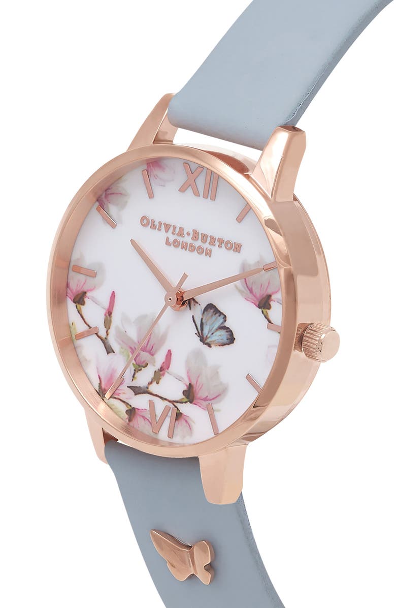 Olivia Burton Pretty Blossom Leather Strap Watch, 30mm, Alternate, color,