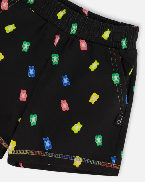 DEUX PAR DEUX DEUX PAR DEUX LITTLE GIRL'S PRINTED SHORT BLACK AND MULTICOLORED GUMMIES