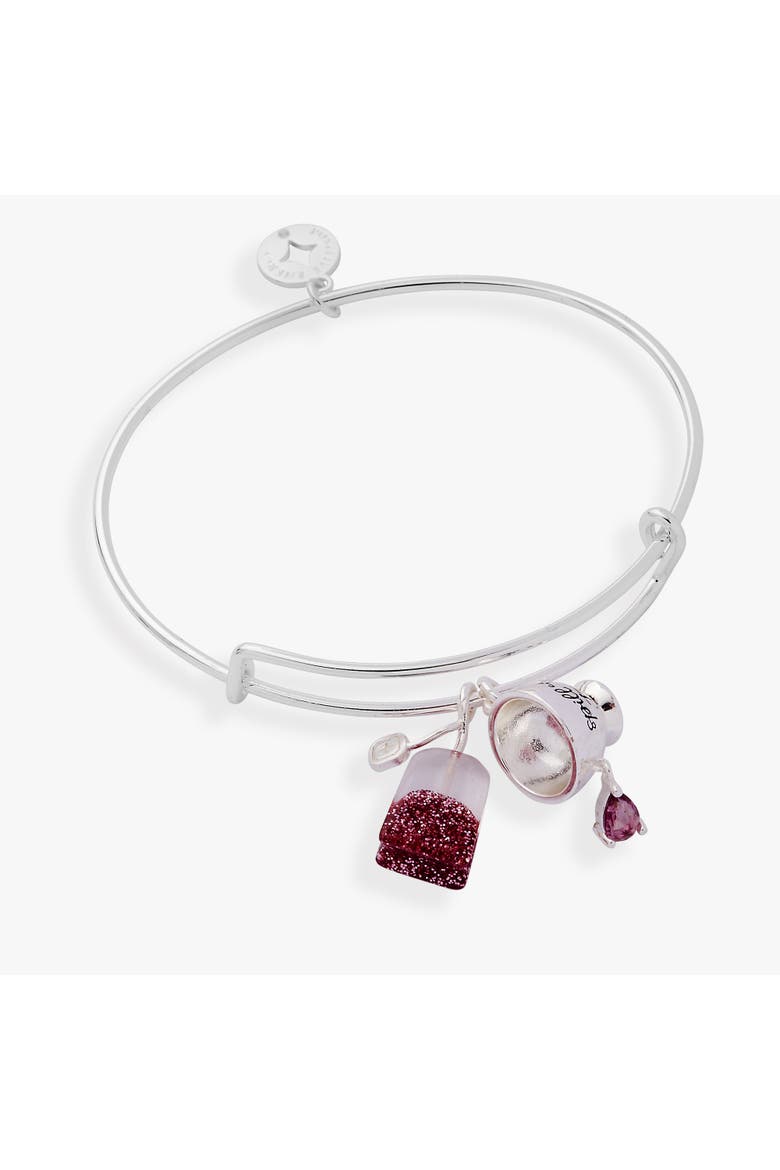 'Spill the Tea' Cup & Tea Bag Charm Bangle, Main, color, Silver