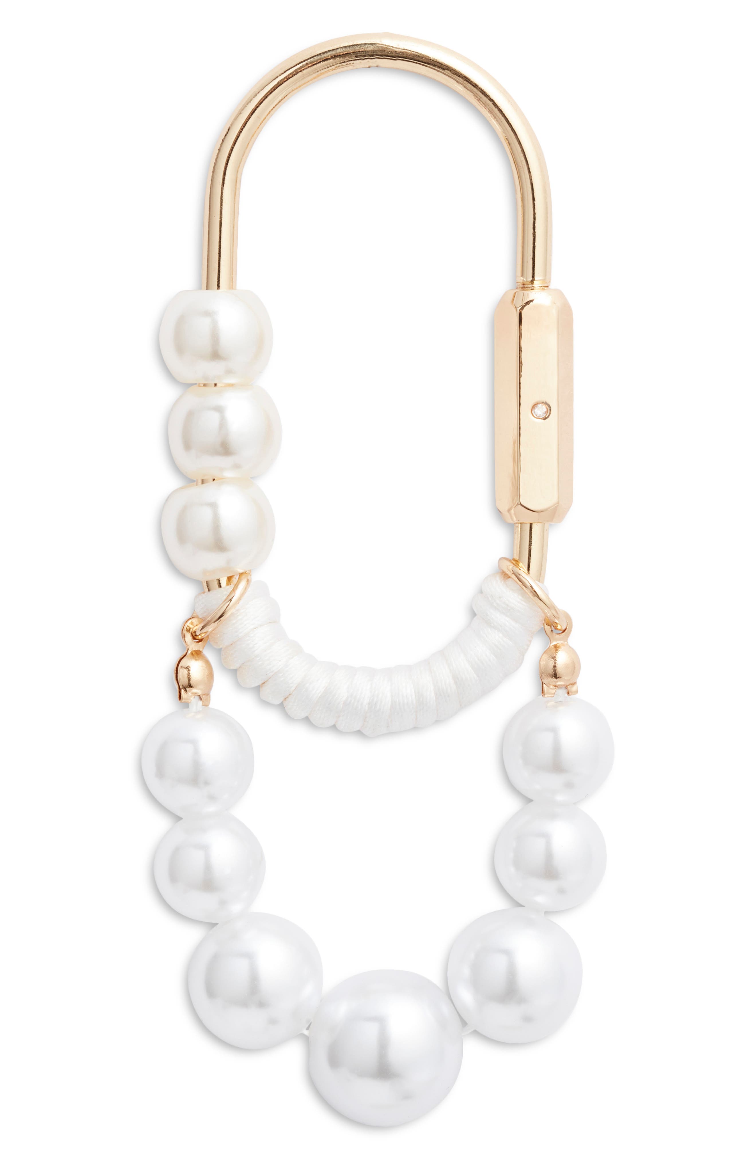 Chelsea28 Beaded Faux Pearl Carabiner Bag Charm, Main, color, White Multi- Gold