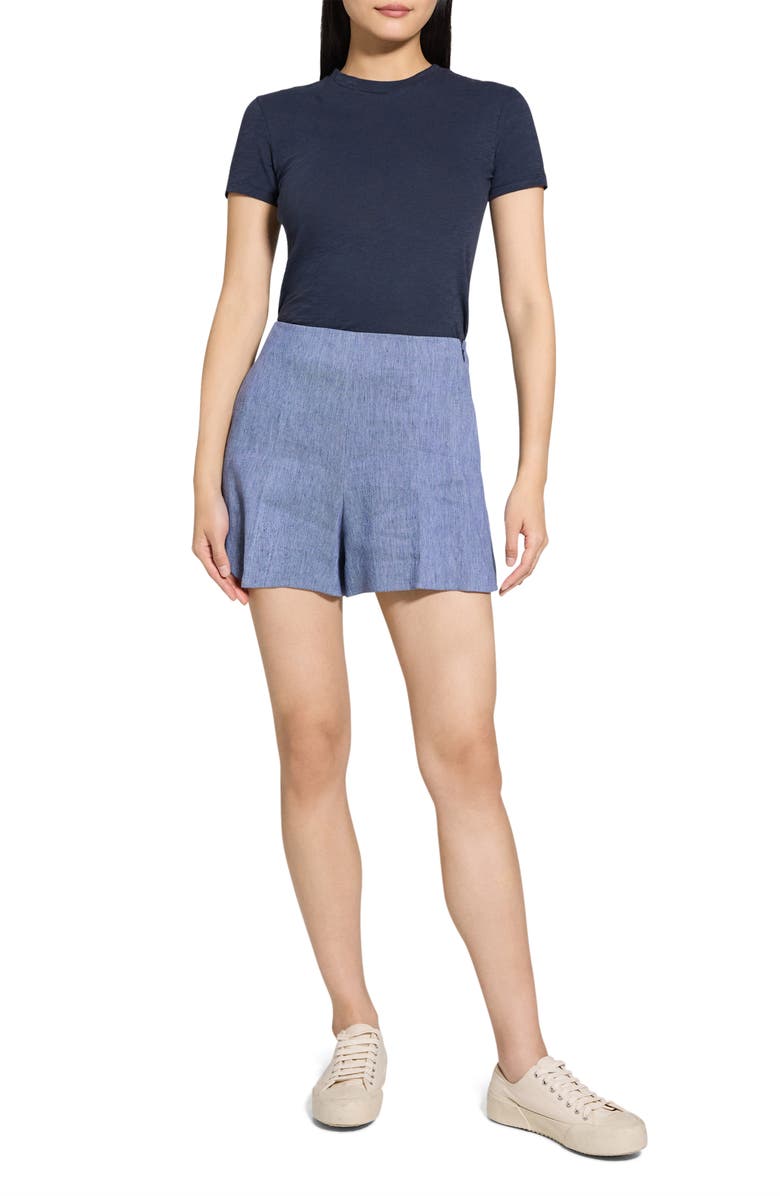 Theory Pleated Linen Blend Shorts, Alternate, color, 