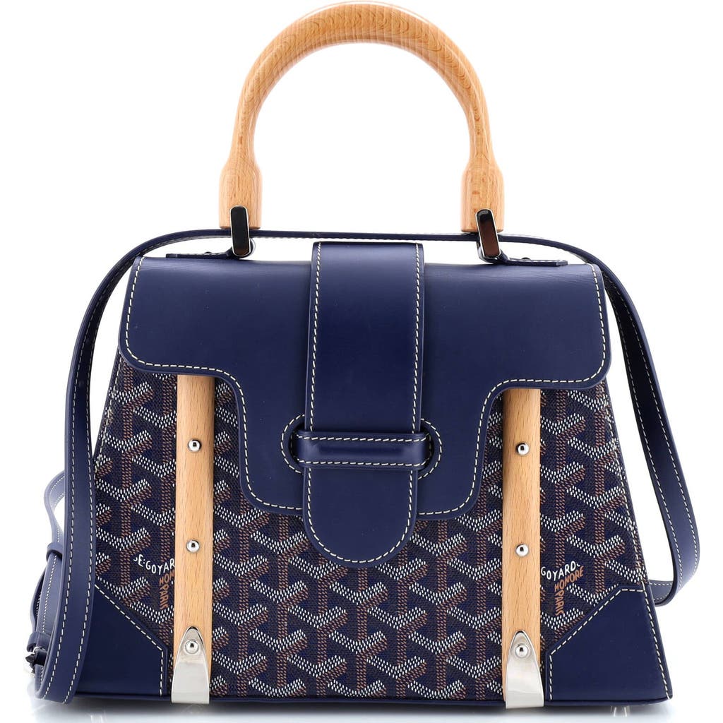 Pre-owned Goyard Goyard Saigon Top Handle Bag Coated Canvas With Leather Pm In Blue