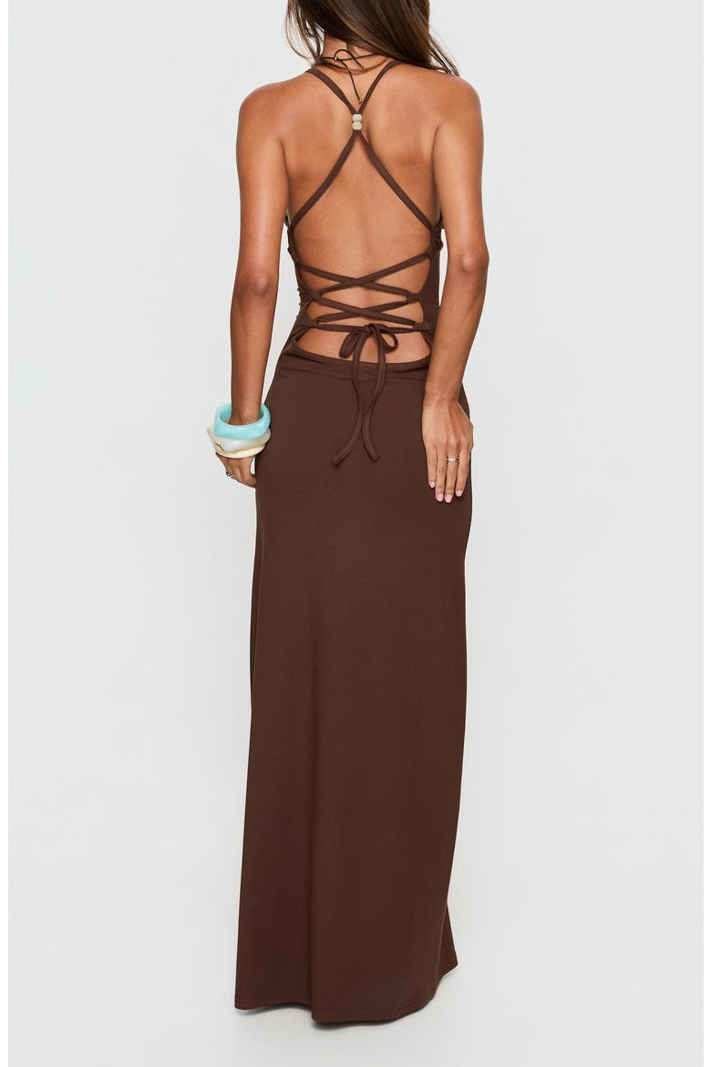 Pasita Halter Tie Up Maxi Dress, Alternate, color, CHOCOLATE