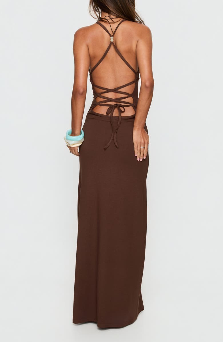 Princess Polly Pasita Halter Tie Up Maxi Dress, Alternate, color, Chocolate