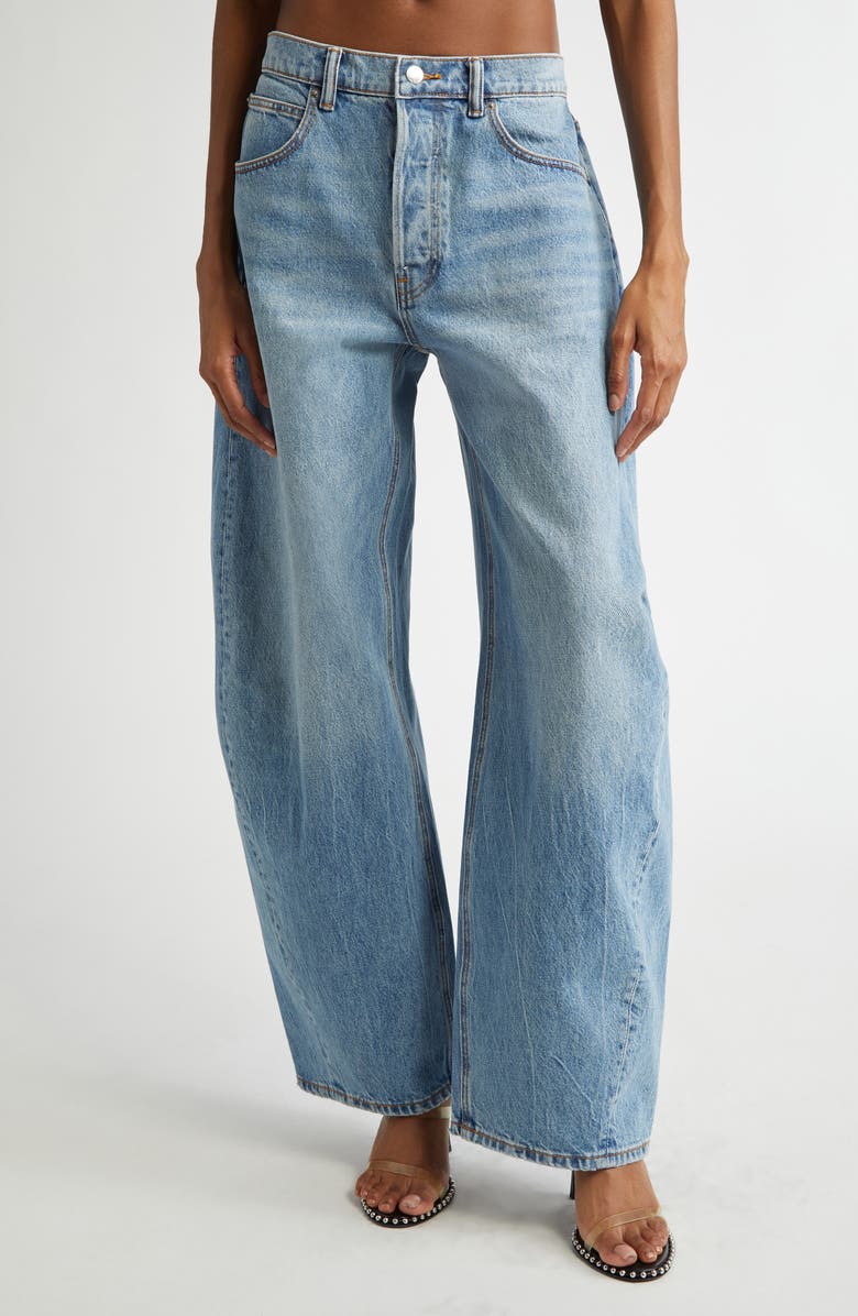 Alexander Wang Logo Hotfix Oversize Rounded Low Rise Jeans, Main, color,