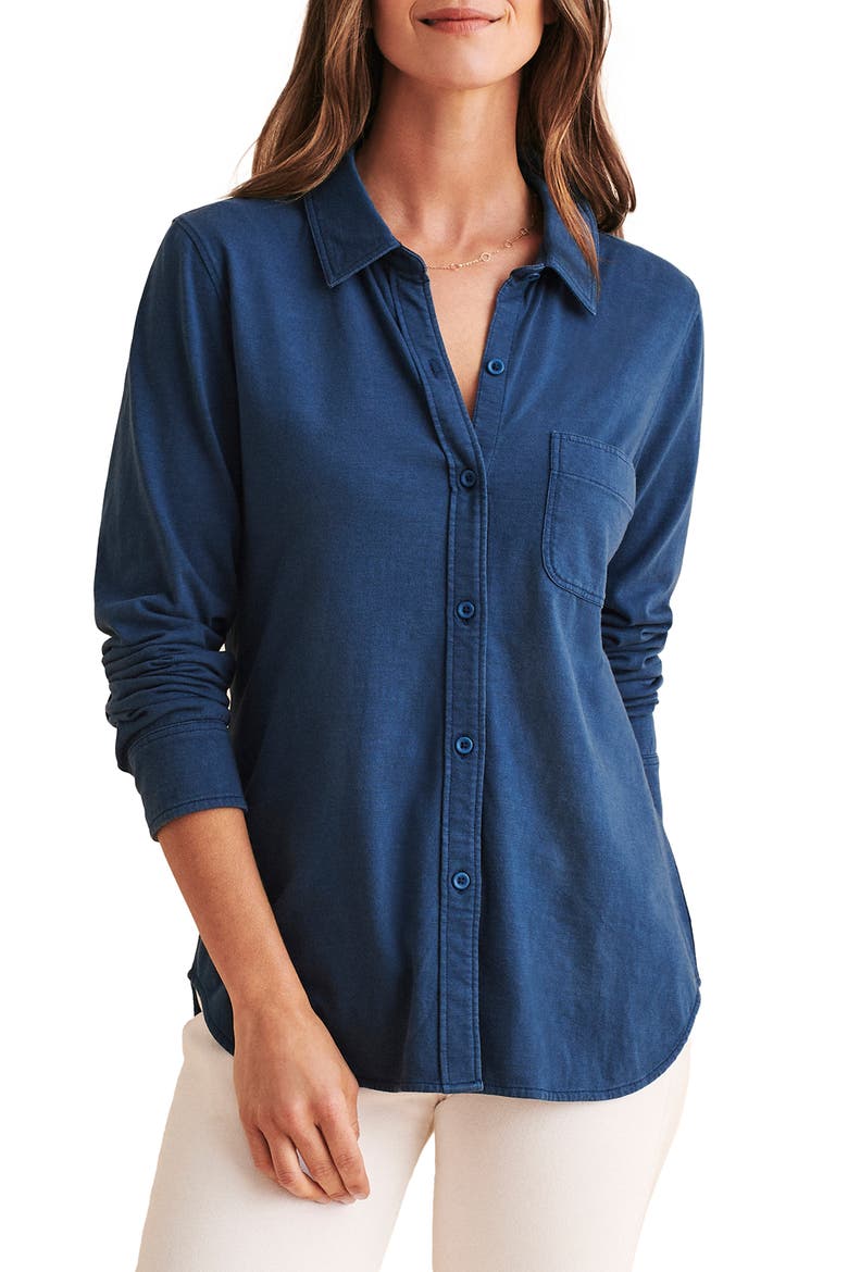 Brand Seasons Organic Cotton Knit Button-Up Shirt, Main, color, MAJOLICA BLUE