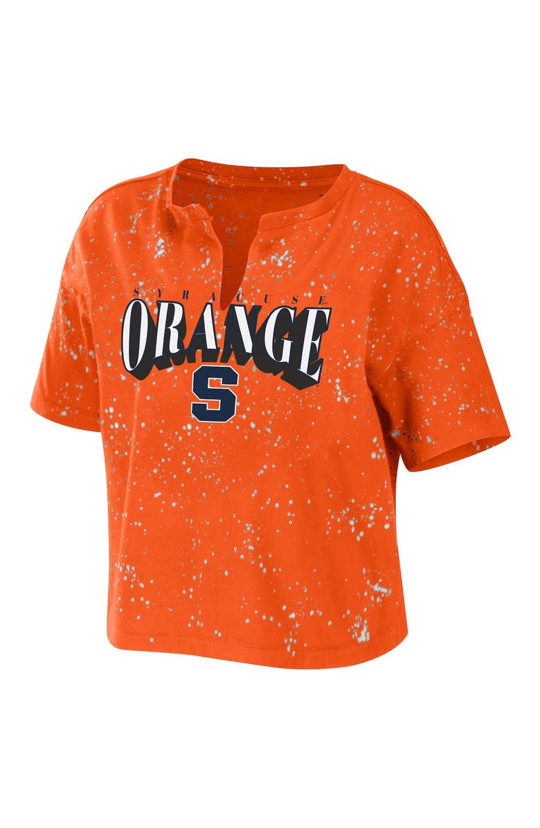 WEAR by Erin Andrews Women's WEAR by Erin Andrews Orange Syracuse Orange Bleach Wash Splatter Cropped Notch Neck T-Shirt, Alternate, color, Orange