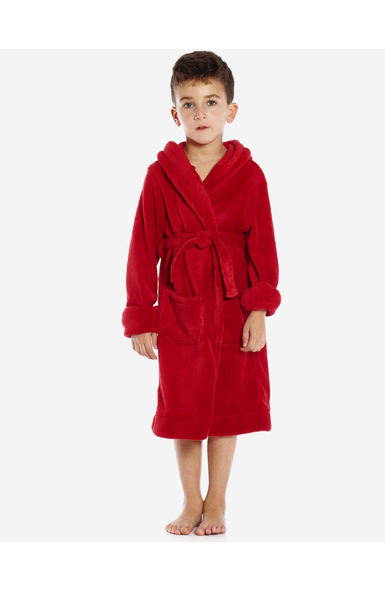 Leveret Kids Fleece Hooded Robe, Solid Colors, Main, color, Red