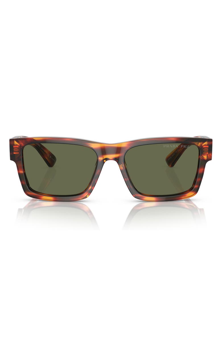 Prada 53mm Rectangular Polarized Sunglasses, Main, color, Green/Tort
