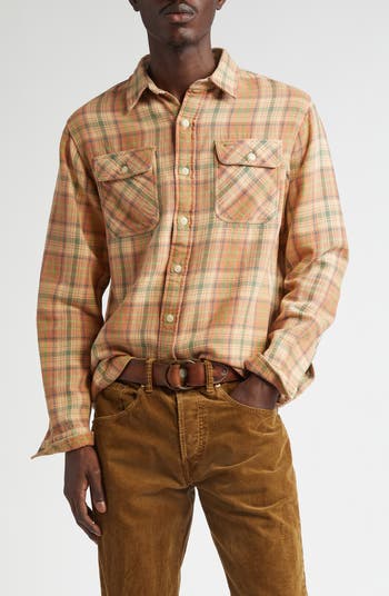 Double RL Plaid Cotton Twill Button-Up Work Shirt | Nordstrom
