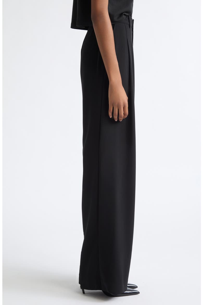 Marne Pleated Wide Leg Crepe Pants, Alternate, color, BLACK