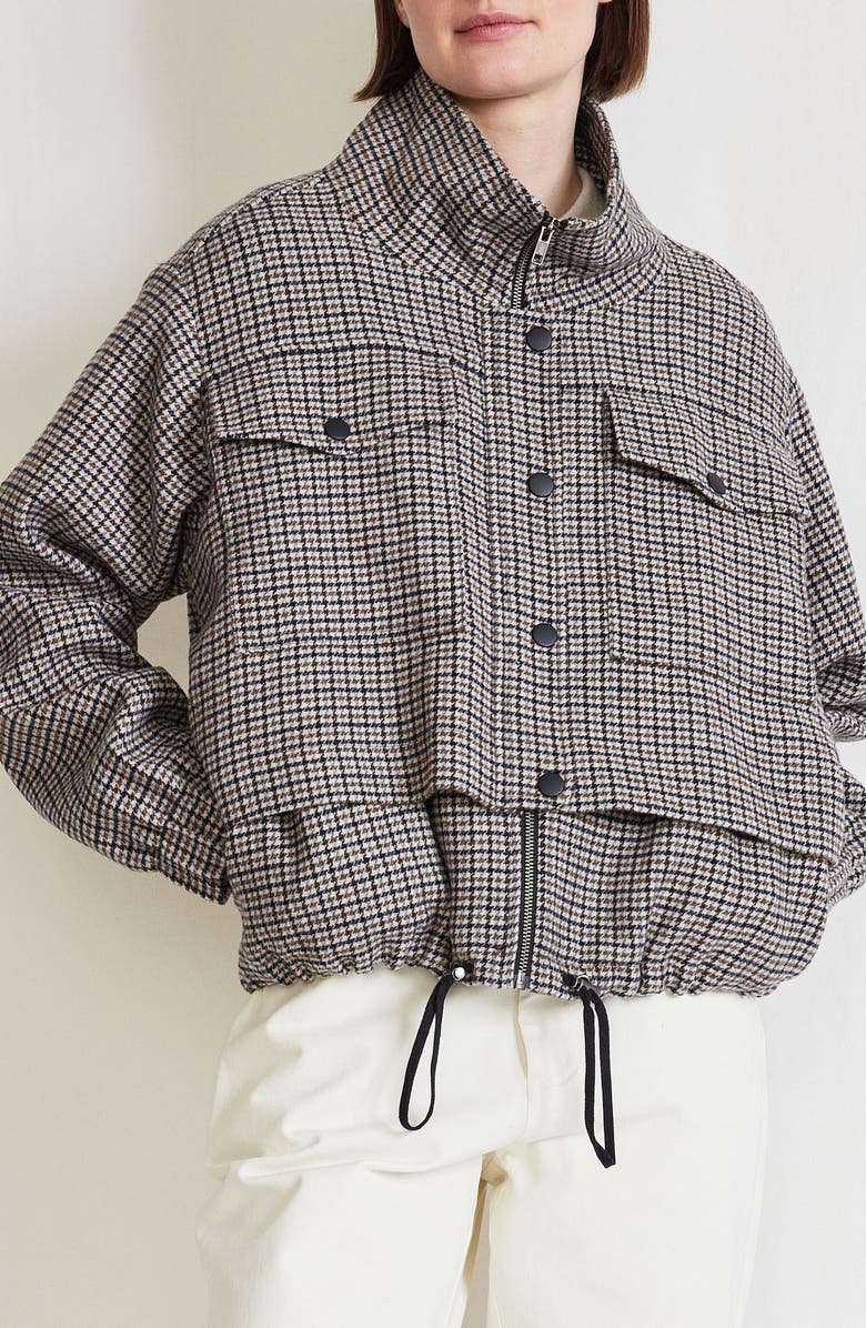 Apiece Apart Selva Houndstooth Wool Blend Bomber Jacket, Alternate, color, 