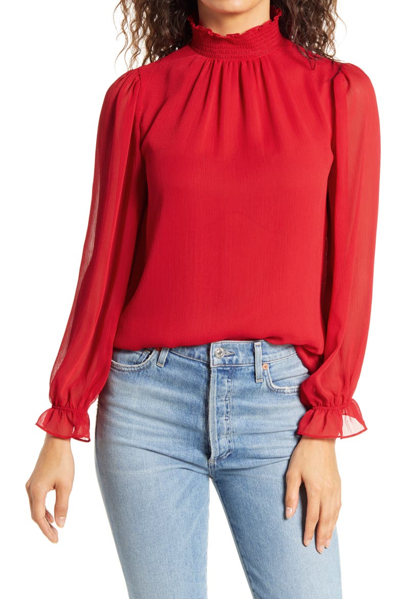 Smocked Neck Blouse, Main, color, ROSSO
