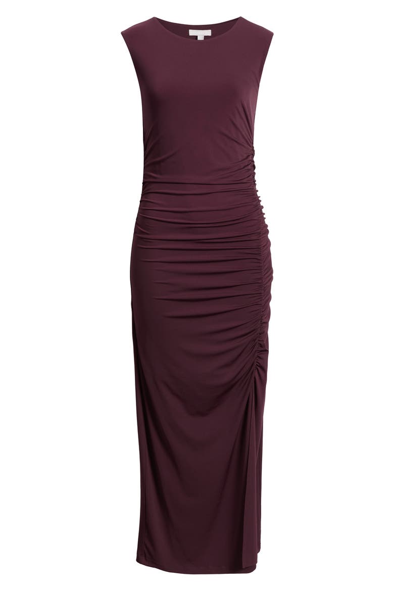 Side Ruched Maxi Dress, Alternate, color, BURGUNDY
