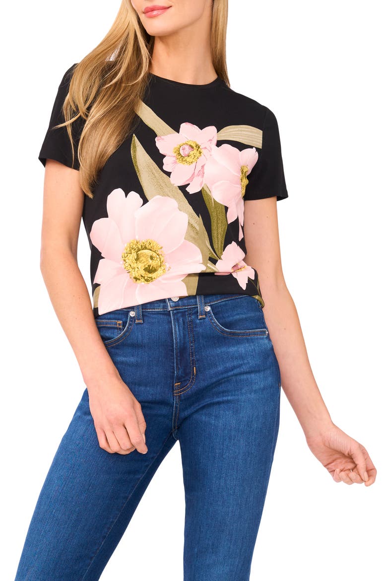 Blushing Petal T-Shirt, Main, color, RICH BLACK
