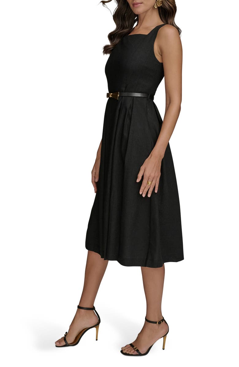 Donna Karan New York Linen Blend A-Line Dress, Alternate, color, Black