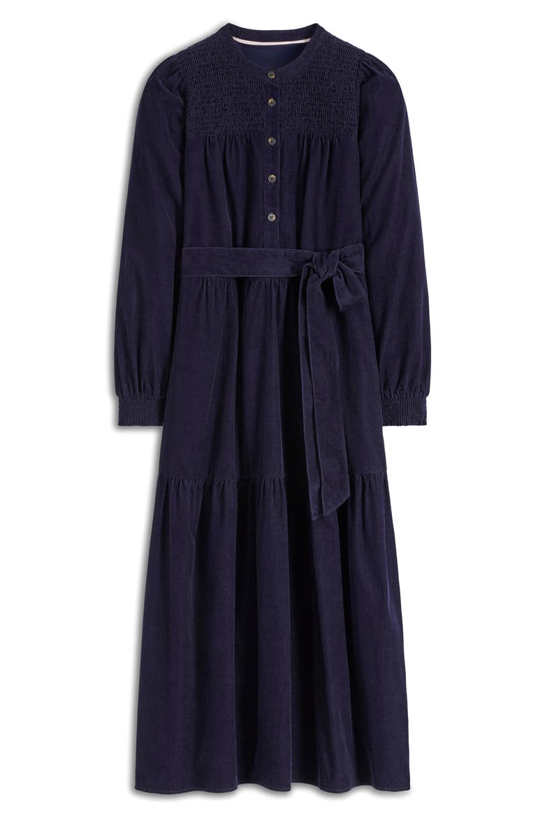 Cecily Belted Long Sleeve Cotton Corduroy Midi Dress, Alternate, color, NAVY