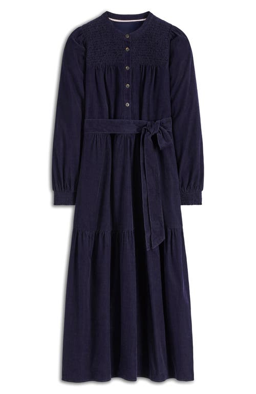 Boden Cecily Belted Long Sleeve Cotton Corduroy Midi Dress In Blue