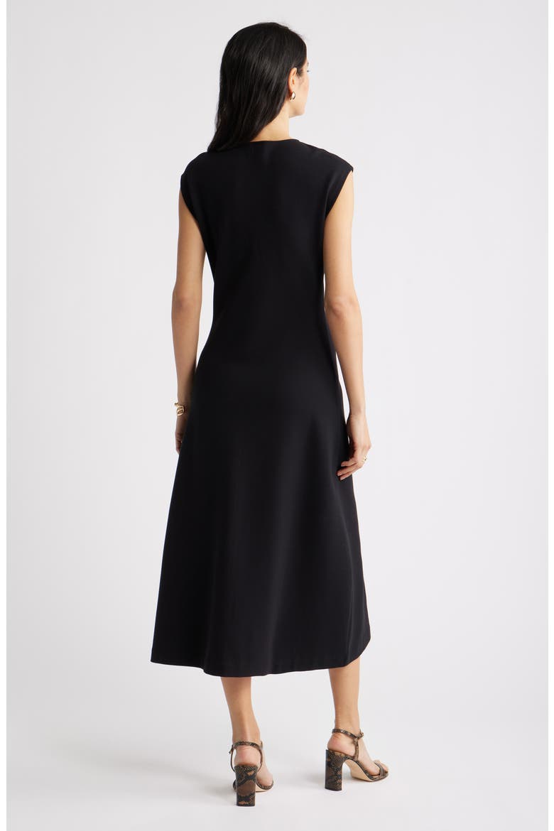 Twist Front Cap Sleeve Midi Dress, Alternate, color, BLACK
