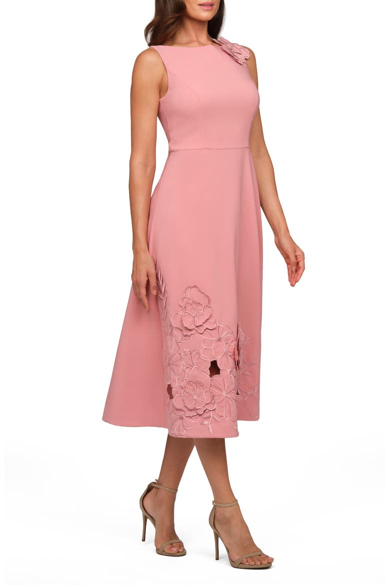 Heidi Floral Appliqué Midi Dress, Alternate, color, ROSE PETAL