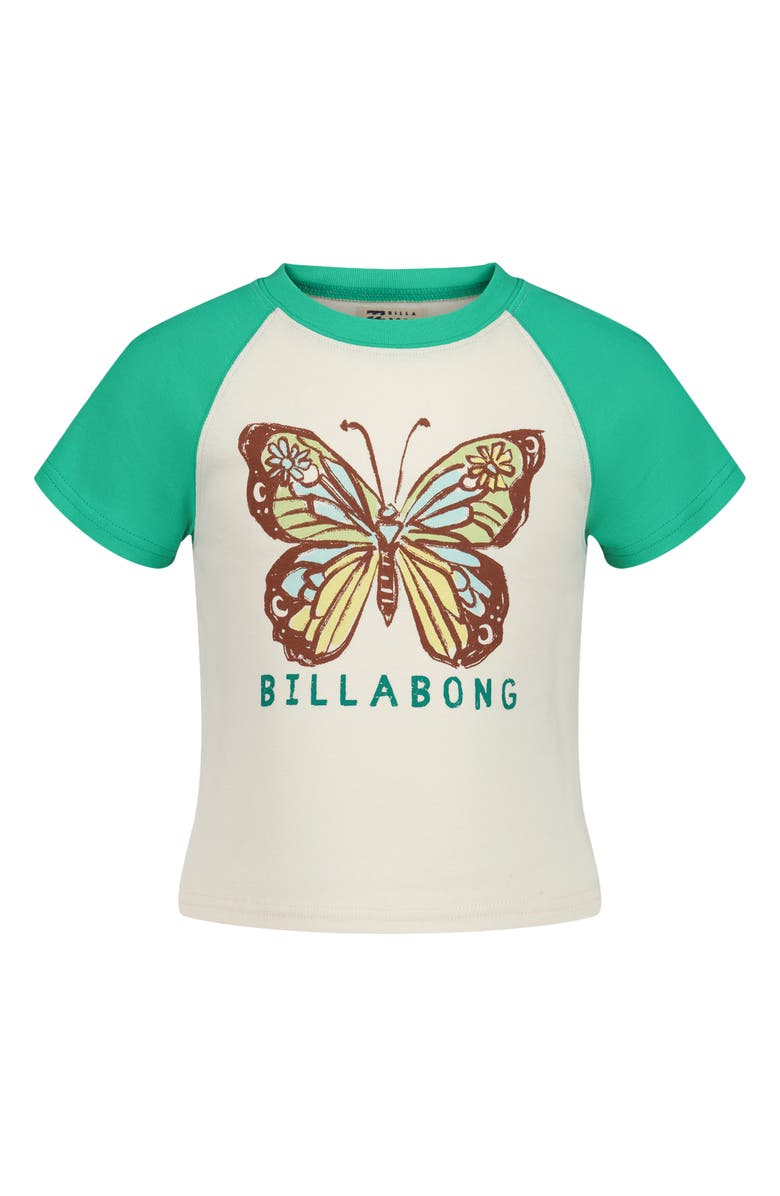 Billabong Kids' Butterfly Stamp Raglan T-Shirt, Main, color, Gumdrop Green