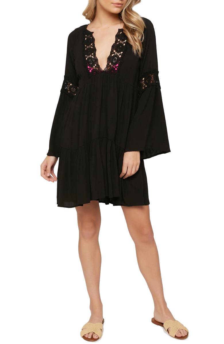 O'Neill Saltwater Solids Long Sleeve Cover-Up Tunic Dress, Main, color,
